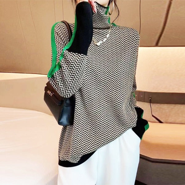 LUCÍA™ | Jersey de Cuello Alto con Rayas Llamativas