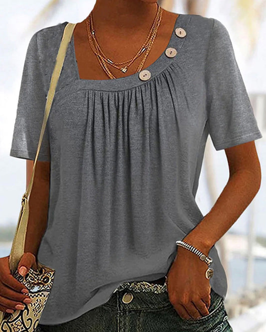 CHIARA™ | Top Gris Liso de Manga Corta
