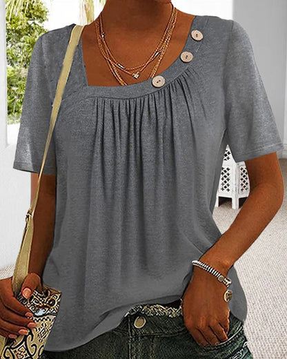 CHIARA™ | Top Gris Liso de Manga Corta