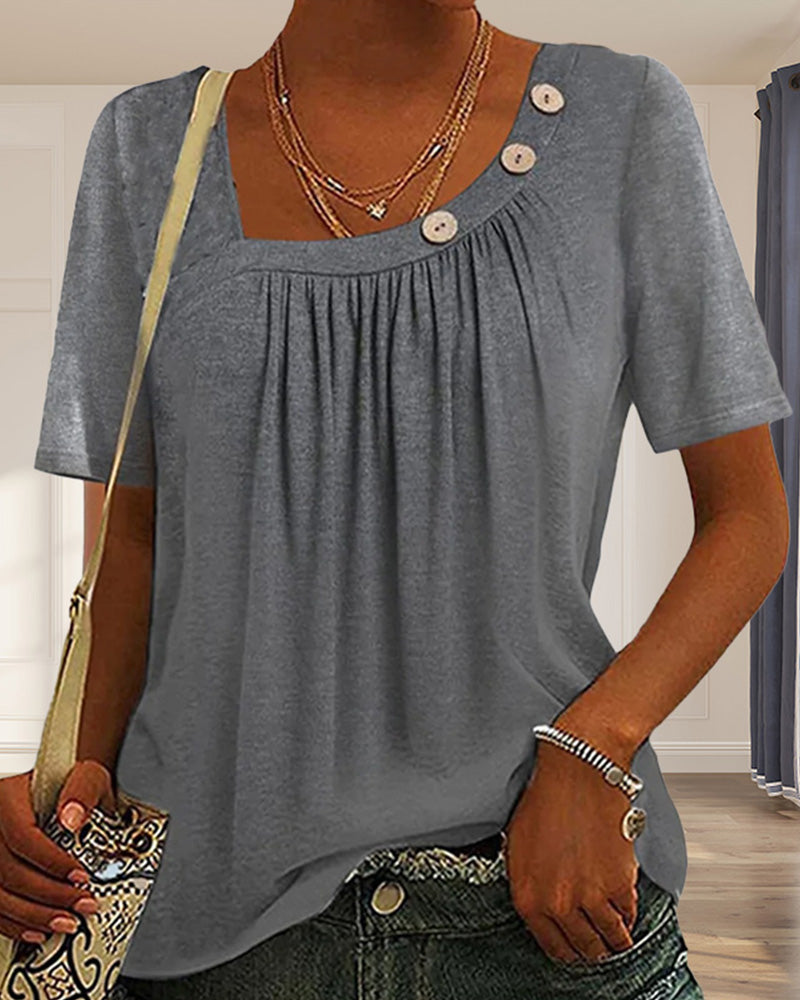 CHIARA™ | Top Gris Liso de Manga Corta