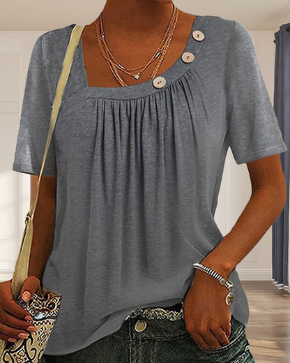 CHIARA™ | Top Gris Liso de Manga Corta