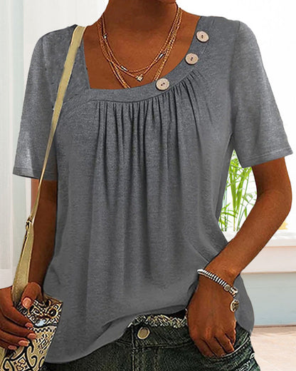 CHIARA™ | Top Gris Liso de Manga Corta