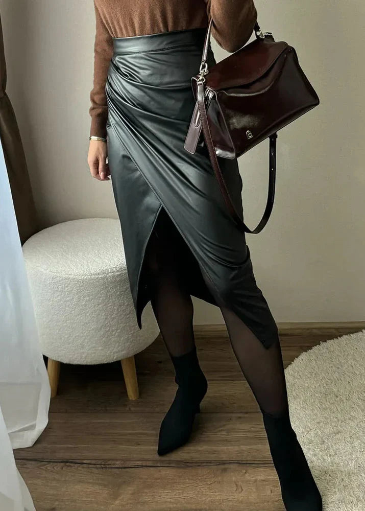 LUDOVICA™ | Falda midi de cuero