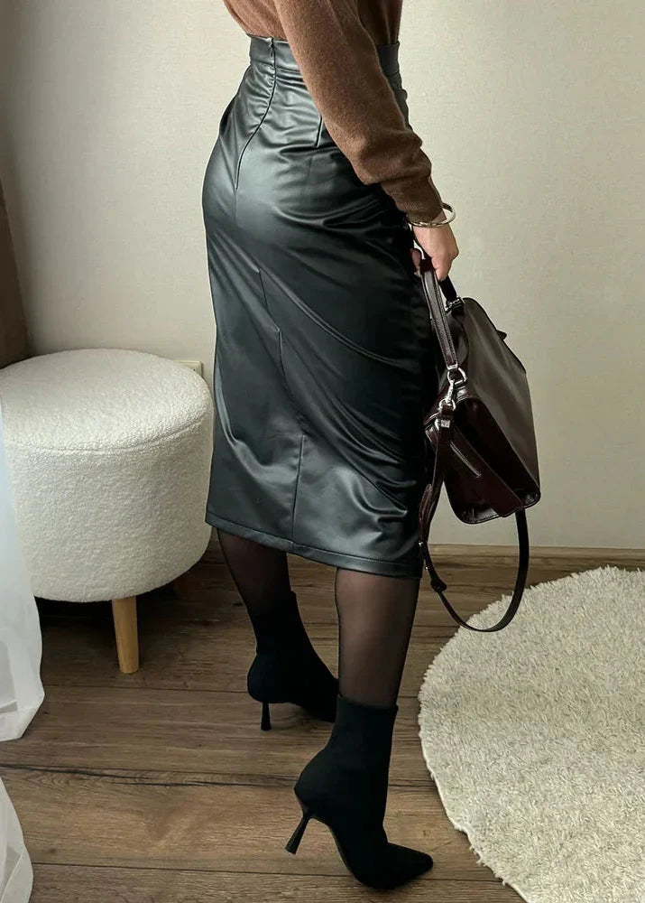 LUDOVICA™ | Falda midi de cuero